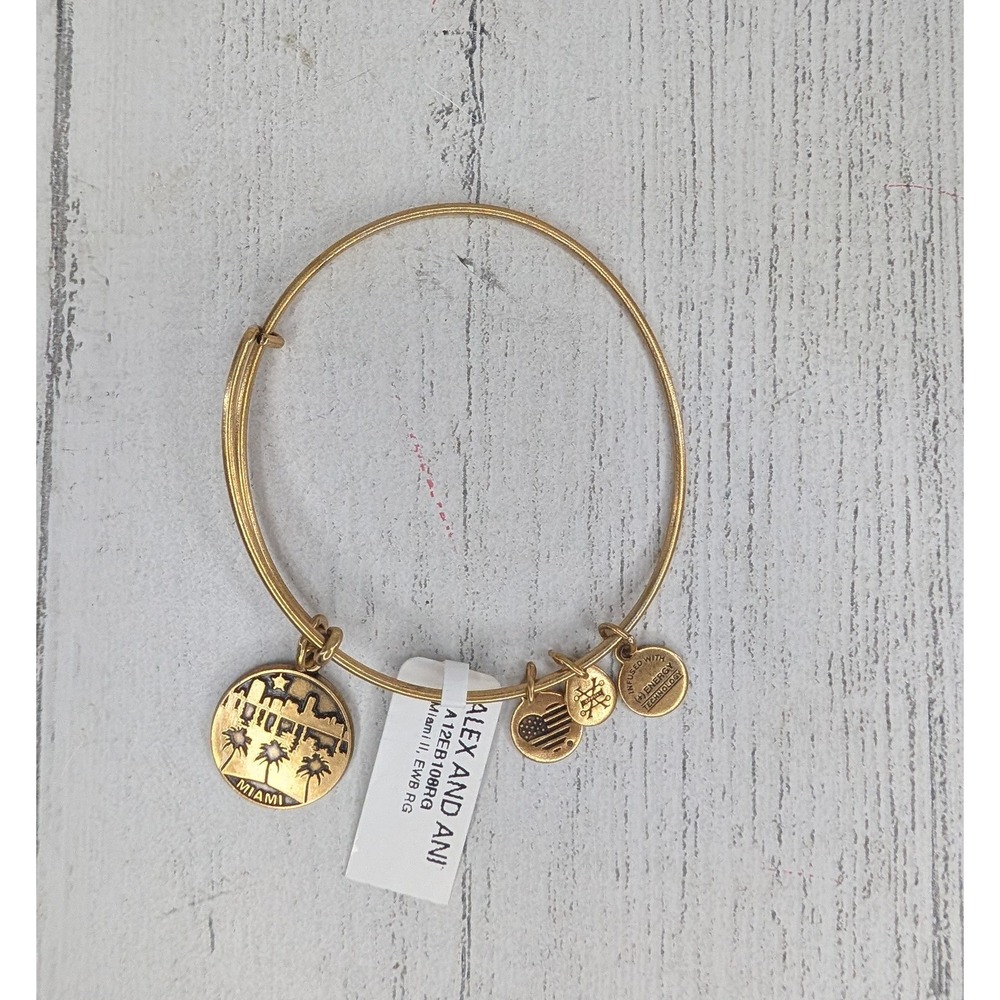 Alex and Ani Miami Skyline Charm Bangle Rafaelian Gold tone Bracelet A12EB108RG - Picture 2 of 4
